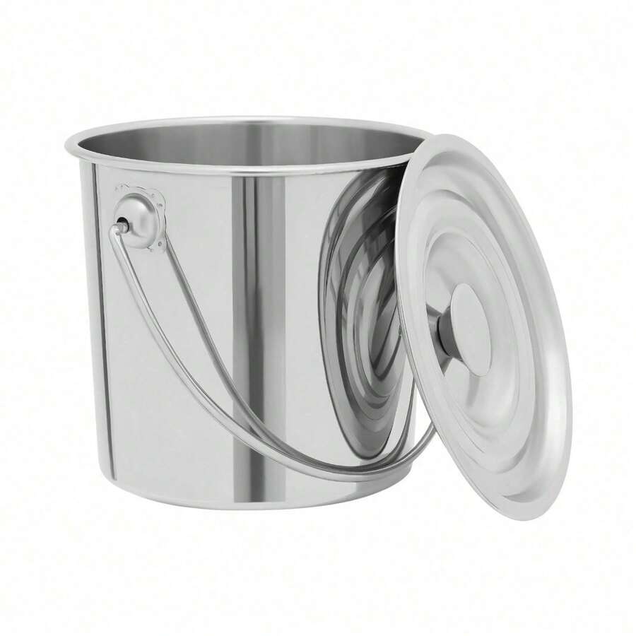 6L Ice Can Pail Bucket Ice Bucket Stainless Steel Kitchen Storage Keg With Lid, Suitable For Kitchen, Industry, Catering, Home Use - Silver - View 1