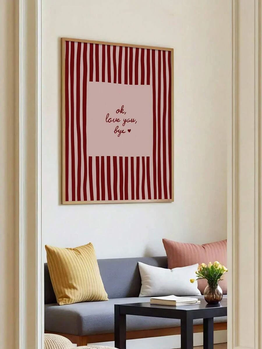 1 件“Ok Love You Bye”印花墙饰，Olivia Dean 歌词墙面装饰，条纹玄关海报，无框帆布画 - 彩色 - 查看 1