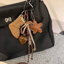 Fashionable Starfish And Snowflake Charm Keychain - Woven Rope Bag Accessory With Heart Pendant, Suitable For Handbags, Comfortable Winter Shoe Decoration Accessory. - 棕色 - 查看 3