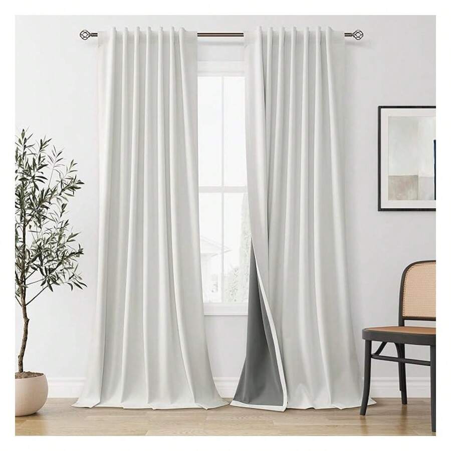 White Blackout Curtains 96 Inch Length - 2 Panels Room Darkening Thermal Drapes For Bedroom & Living Room - Back Tab Window Treatments - 如圖633 - 查看 1