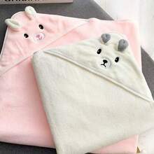 1 Stück Cartoon Tier Baby Kapuzenhandtuch, Kinder Korallenfleece Umhang Bademantel, Baby Wickeldecke zum Baden, Strand, Ganzjährig - Verschiedenfarbig - Übersicht 7