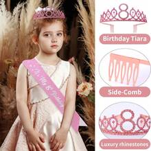 2pcs/Set 4th 5th 6th 7th 8th 9th Birthday Decorations For Girls - Pink Birthday Crown, Glitter Sash, For Girls 4/5/6/7/8/9 Year Old Party Supplies Outfit Gift - Rose Gold - View 3