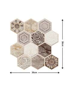 1/10 szt. samoprzylepna naklejka ścienna 3D w stylu boho, brązowe sześciokątne panele ścienne, geometryczne płytki samoprzylepne, gruba konstrukcja, wodoodporna, odporna na ciepło, do łazienki, kuchni, salonu, wystroju sypialni - Brązowy - Zobacz 11