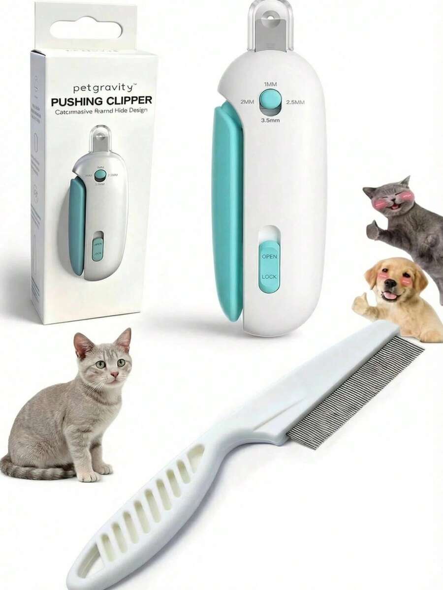 Cat And Dog Nail Clippers With Adjustable Cutting Depth 1–3.5mm, Trim Design Prevents Over-Cutting, Sharp Stainless Steel Blade, Anti-Slip Handle, Ideal For Home Grooming, Suitable For Cats And Dogs(A Pet Comb Is Included.) - Multicolor - View 1