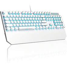 MageGee Typewriter Mechanical Gaming Keyboard, Retro Black Punk Round Keycaps RGB Rainbow Backlit Wired Keyboards For Laptop  PC Gamer, With Magnetic Wrist Rest - Blue Switch - White - View 1