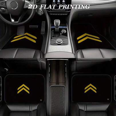 4pcs Double Arrow Symbol Car Floor Mats - Easy To Clean, Fit For Sedan, Truck, SUV - Modern Design With Yellow Arrow Print, Car Interior, Car Mats, Truck Mats, Fashionable Car Design, Easy Clean Mats