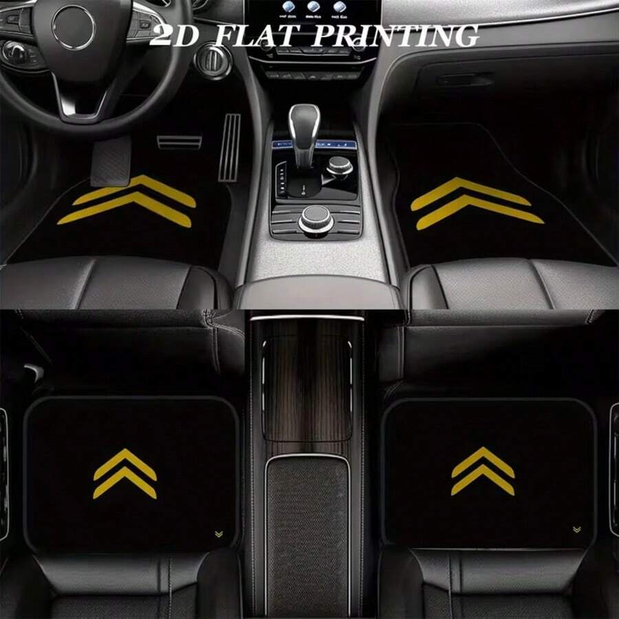 4件套双箭头图案汽车脚垫 - 易于清洁，适用于轿车、卡车、SUV - 时尚设计，黄色箭头印花，汽车内饰，汽车脚垫，卡车脚垫，时尚汽车设计，易于清洁 - 汽車腳墊 - 查看 1