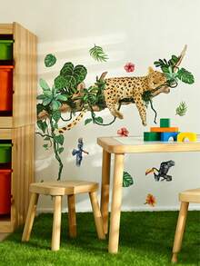 1pc Watercolor Cute Animal Wall Sticker - Elephant & Monkey Design - PVC Self-Adhesive Decal, Applicable For Game Room/Kids Bedroom Decor, Living Room, Door, Kindergarten Decor, Classroom, Home Decor & Gifts - Multicolor - View 9