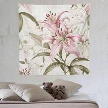 1pc Pink Lily Floral Tapestry, Tropical Leaf Tapestry, Elegant Scenery Wall Hanging Decor For Bedroom - Multicolor - View 5