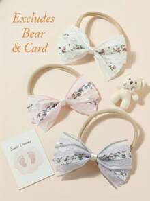 3条/包 多色花卉图案丝带蝴蝶结婴儿发带，超可爱婴儿发饰，轻盈透气，四季皆宜，绝佳礼物和拍照道具，情人节理想之选 - 彩色 - 查看 1