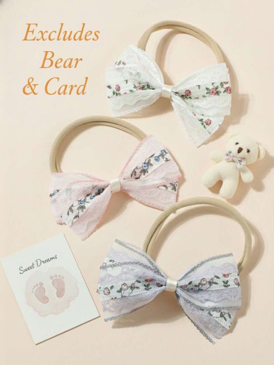 3条/包 多色花卉图案丝带蝴蝶结婴儿发带，超可爱婴儿发饰，轻盈透气，四季皆宜，绝佳礼物和拍照道具，情人节理想之选 - 彩色 - 查看 1