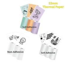 Thermal Printer Paper Roll Color/White Sticker Paper Compatible With Phomemo M02X M02L T02 Paper,(2in*11.5ft/Roll)53mm Width - Multicolor - View 1