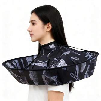 1pc Hair Cutting Cape, Black Printed Fabric Hairdressing Cloak, Adjustable Haircut Poncho Suitable For Most People, Foldable Hair Cutting Gown, Suitable For Adults, Home Salons, And Barbershops