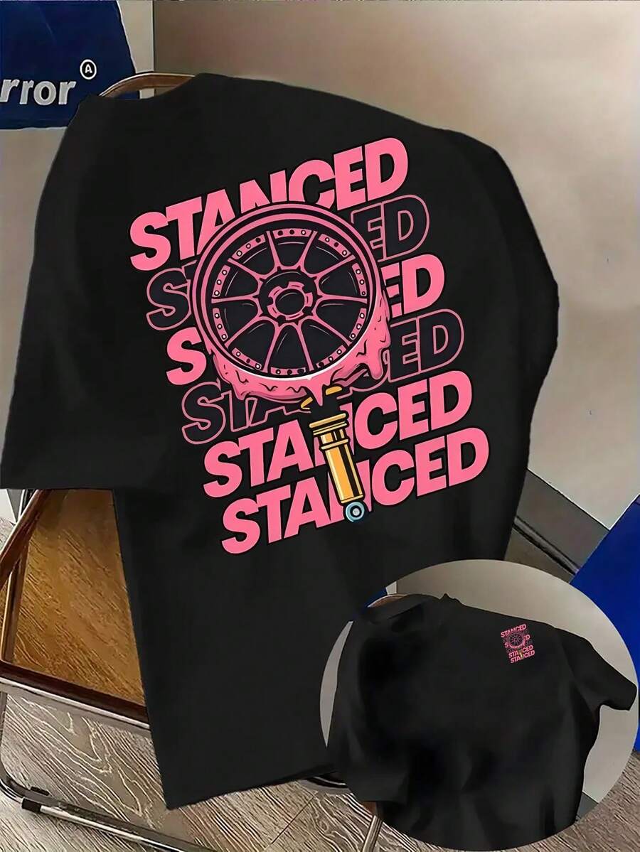 [Sporty T-Shirt]Men's STANCED T-Shirt - Moisture-Wicking Breathable Gym & Casual Shirt With Front/Back Print, Lightweight Round Neck Tee Suitable For All- Wear, Machine Washable Fitness & Travel ApparelRelaxed Plus Size T-Shirt - 黑色 - 查看 1