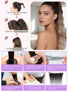 24英寸假发，带夹式马尾，长波浪卷发，自然蓬松的渐变色马尾，适合女士派对、节日礼物、音乐节、派对发饰，也适合日常佩戴、沙龙使用、角色扮演、婚礼、Y2K、洛丽塔、JK风格，适合细软发质、新手和所有肤色，是新年和情人节的理想礼物，也是发饰的绝佳选择。 - 彩色 - 查看 6