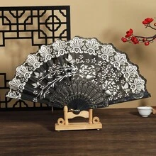 中式花卉印花金边折扇，优雅礼品扇，适合舞蹈表演 - 彩色 - 查看 3