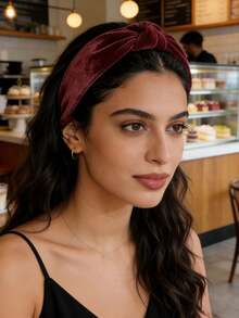 1条复古丝绒打结宽发带，纯色，优雅休闲简约女士发带，大号，时尚设计师款，女孩发饰，休闲发圈发带，女士发带，女士发饰，女士配饰