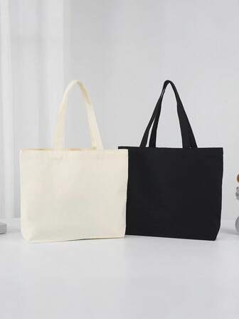 10pcs/Set Cute & Fashionable Reusable Canvas Tote Bags, Handbag, Shoulder Bag, Tote Bag, Large Capacity Shopping Bag, Foldable Fabric Carry Bag, Hand-Painted Canvas Bag, Simple Large Student Book Bag