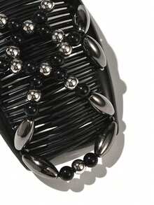 1 Stück Damen Schwarze Waffen-Farbe glänzende ovale Perlen Doppelreihen Elastische Haarkamm, Schnelle Hochsteckfrisur Accessoire, Reise, Geschenke für Frauen, Haarsachen, Strumpfstopfer für Frauen, Strumpfstopfer Frauen, Weihnachtsgeschenke, Weihnachtsstrumpfstopfer, Geschenke für Frauen, Geschenk, Weihnachtsgeschenk, Strumpfstopfer für Erwachsene, Strumpfstopfer für Erwachsene, Haarsachen, Strumpfstopfer, Volljährigkeits-Weihnachts-Haaraccessoires, Geschenkideen für Frauen, Beauty-Strumpfstopfer, Weihnachtsgeschenke für Frauen, Kopfzubehör - Verschiedenfarbig - Übersicht 6