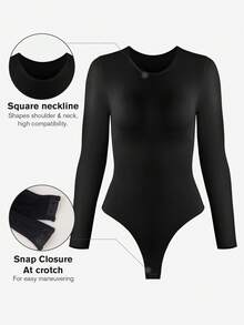 2件装女士无缝黑色圆领长袖保暖连体衣，性感塑身收腹连体衣，束腰塑形衣 - 彩色 - 查看 7