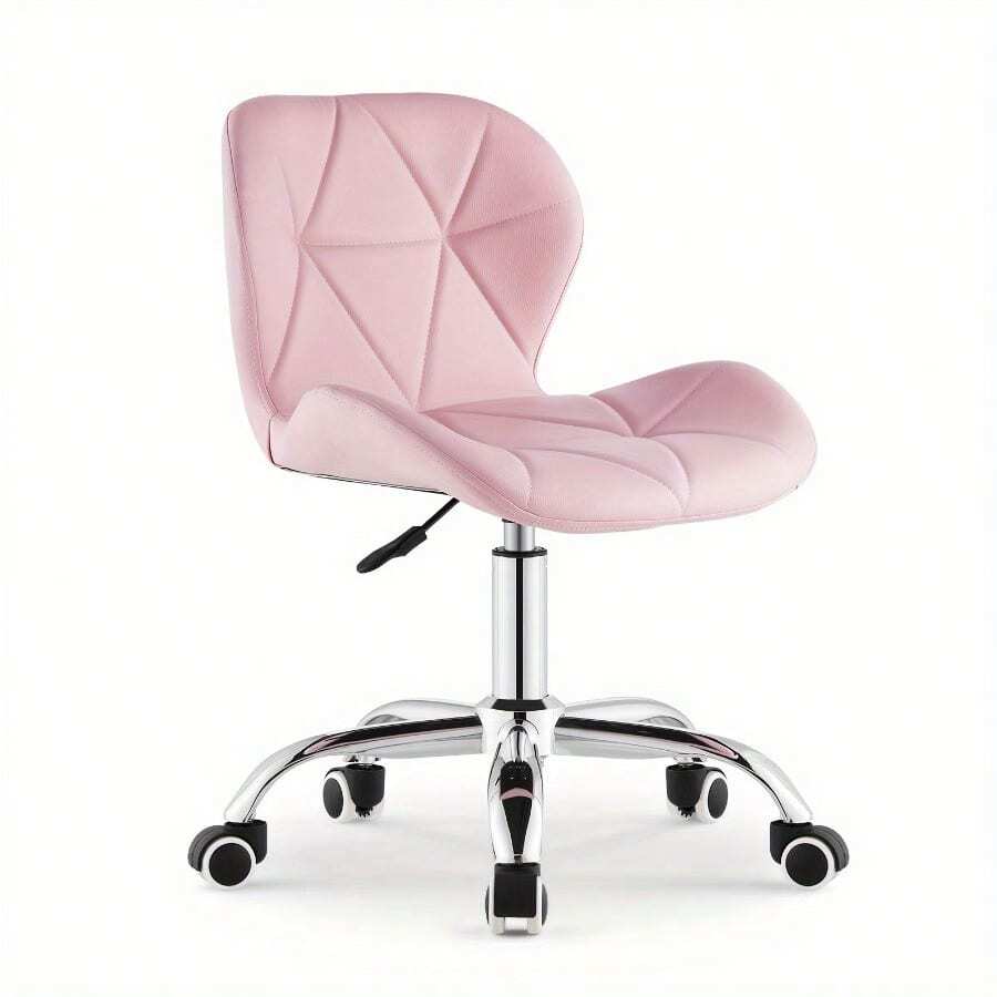Office Desk Chair With Adjustable Height, Swivel & Foam - Padded Faux Leather Computer Chair Suitable For Home Office, Study, Bedside - Sturdy Chrome Base & Frame - Pink - View 1