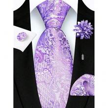 GUSLESON 8cm Paisley Tie Set For Men Necktie Lapel Pin Pocket Square Cufflinks Set For Men,Lavender - Lavender - View 3