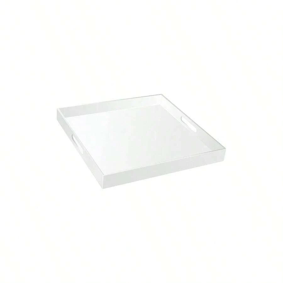 18*18 Inch Golssy White Acrylic Serving Tray With Handles Large Ottoman Tray Decorative Tray Spill - Proof Coffee Table Space Saver Oversize Counter Top Organizer Platter With - Màu trắng bóng + 18*18 inch - Xem 1