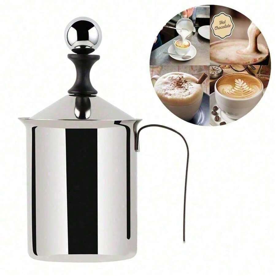 400ML Stainless Steel Handheld Milk Frother Double Mesh Coffee Cappuccino Milk Creamer Foamer Maker Kitchen Accessories - Silver - View 1