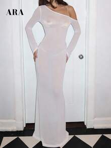 ARA CHIC Women's White Long Sleeve Backless Sheer Maxi Dress, Can Be Paired With Matching Bikini As Sexy Beach Cover-Up, Creating Beach Vacation Vibe, 2026 Spring/Summer New Arrival - White - View 2