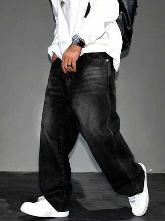 Y2K休闲直筒牛仔裤，适合青少年男孩 - 水洗牛仔布，宽松休闲街头风，户外牛仔裤，90年代复古经典牛仔裤