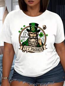 Saint Patrick Day T Shirt 17 March Irish Leprechaun With Clover And Beer Mug Design For Men Women Unisex Casual Wear Celebrate St Patricks Day StyleParty Outfit 220g - 黑色 - 查看 1