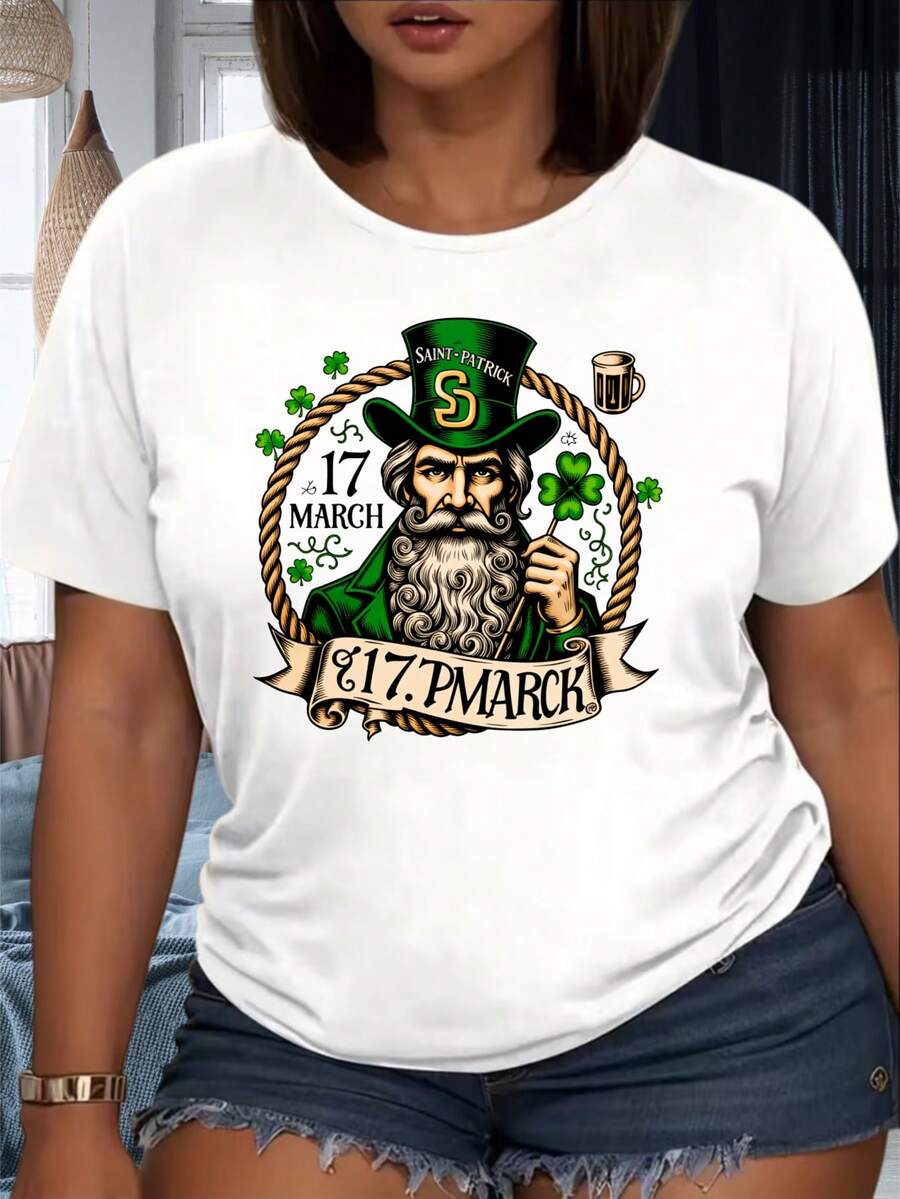 Saint Patrick Day T Shirt 17 March Irish Leprechaun With Clover And Beer Mug Design For Men Women Unisex Casual Wear Celebrate St Patricks Day StyleParty Outfit 220g - 黑色 - 查看 1