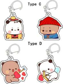 Bộ 2 móc khóa hình gấu Bubu Dudu dễ thương, móc khóa hình gấu và gấu trúc hoạt hình Kawaii bằng acrylic, phù hợp với ba lô nữ, chìa khóa xe hơi, quà tặng lý tưởng cho ngày Valentine. - Nhiều màu - Xem 1