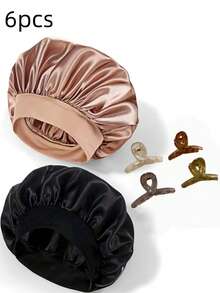 6/3 件装真丝睡帽，缎面发帽，小发夹，女士宽边高弹力帽，乔其纱睡帽，高端缎面护发帽，卷发真丝发带睡眠帽 - 彩色 - 查看 13