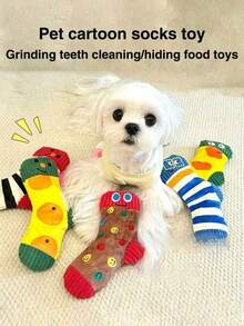 Pet Cartoon Socks Toy, Voice Activated Food Hiding Toy, Dog Toy, Chew Toy For Dental Care And Mental Stimulation, Slow Feeder Toy, Pet Toy, Pet Supplies - Multicolor - View 5