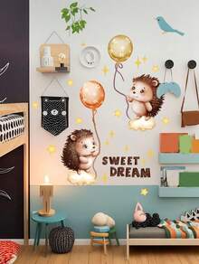 Brodark Sweet Dream Cartoon Cute Balloon Hedgehog Wall Sticker, Removable Waterproof Home Decor For Living Room, Study