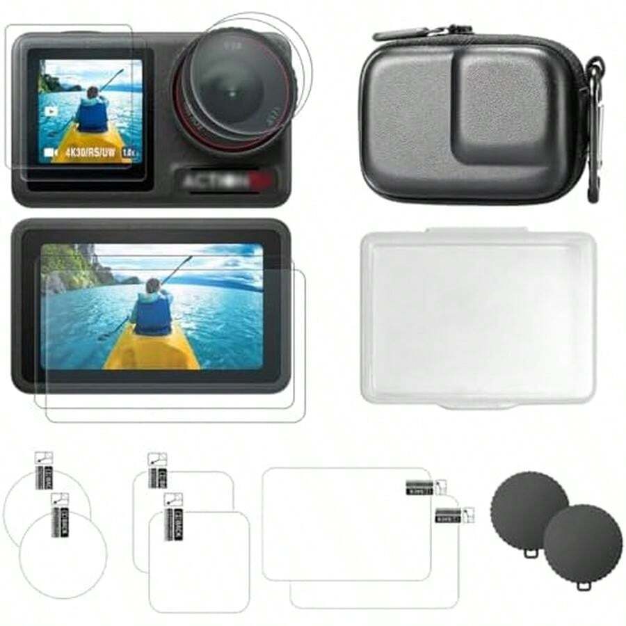 9pzs Funda Y Mica para  Osmo Action 5pro,Incluye Kit de Vidrio Templado+Tapa de Lente+Caja Protectora,Protección Integral,Ajuste Preciso,Resistencia al Impacto,Accesorios para Action 5pro - / - Ver 1