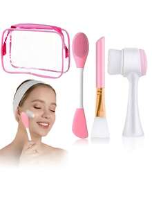 2/3/4/6/7pcs Silicone Beauty Facial Cleansing Brush Set (1 Double-Sided Face Mask Brush + 1 Makeup Brush + 1 Double-Sided Facial Brush + 2 Wrist Bands + 1 Hair Band) - Women Daily Skincare Portable Travel Set / Makeup / Hair Styling - Multi-Functional Combo - Face Mask Brush | Facial Brush | Hair Tie | Makeup Brush | Beauty Brush