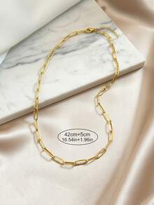 1pc Minimalist Stainless Steel Plain Chain For Women - Gold - View 4