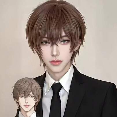 纤维动漫假发，直发造型，适合角色扮演、主题派对和舞台表演 - 男女通用临时假发，适合万圣节、生日、圣诞节（男士款）