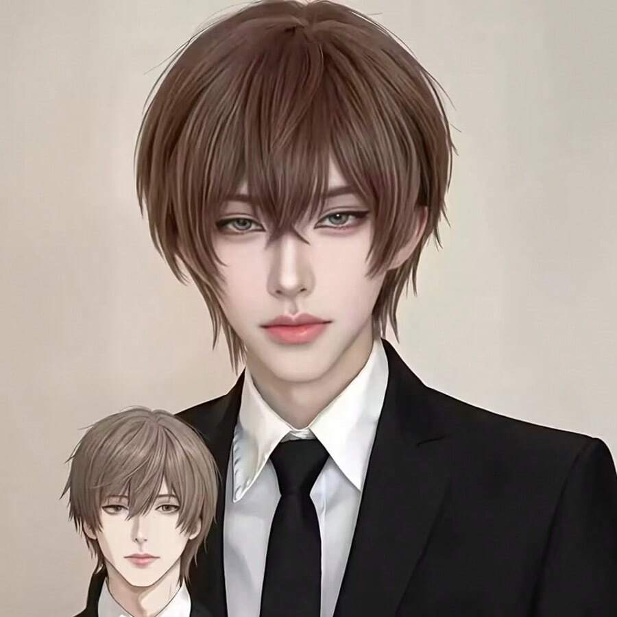 纤维动漫假发，直发造型，适合角色扮演、主题派对和舞台表演 - 男女通用临时假发，适合万圣节、生日、圣诞节（男士款） - 彩色 - 查看 1