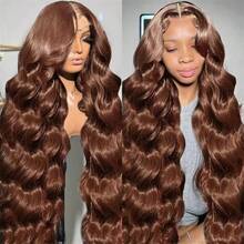 Uveous 34 Inch Chocolate Brown Lace Front Wig Human Hair 13x4  Body Wave Lace Front Wig Human Hair Pre Plucked With Baby Hair 4 HD Lace Wig Human Hair 200% Density Colored Wigs - S4 - 查看 8
