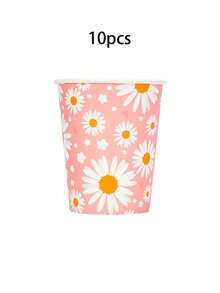 10pcs/20pcs/50pcs/80pcs Daisy Happy Birthday Party Supplies Disposable Dinnerware Set Pink And White Daisy Flower Paper Plates Cups Napkins Tableware Set For Groovy Boho Rotro Flower Birthday Baby Shower Party Decorations