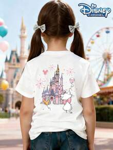 Disney's "The Aristocats" Marie Cat Pattern Round Neck Summer T-Shirt, Suitable For Boys And Girls For Holiday Parties, Dinners, Outdoor Play, Travel, And As A Children's Gift For Visiting Disneyland. - White - View 2