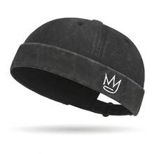 Mũ lưỡi trai không vành, màu trơn, chất liệu denim mài, kiểu dáng thủy thủ, chống gió, phù hợp cho mùa xuân/thu/đông. - Mũ Đường hình vương miện chữ W được giặt bằng nước - Xem 11