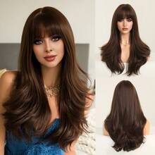 7JHH WIGS Natural Body Wave Chocolate Brown Wigs For Women Long Wavy Synthetic Wig With Bangs Natural Looking Soft Fiber Beautiful Fluffy Wigs For Beginners Daily Party Wedding Use 22 Inch - Chocolate Brown - View 13