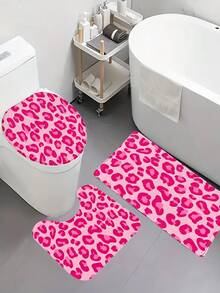 情人节粉色豹纹浴室地垫套装（1/3件），仿毛皮可水洗浴室装饰马桶盖套，柔软浴室地毯，包含浴室地垫、U型地垫和马桶盖套，适用于浴室淋浴区、洗手间，多功能地毯，四季皆宜，经久耐用，是理想的礼物之选，节日礼物，秋冬季装饰佳品。 - 彩色 - 查看 3