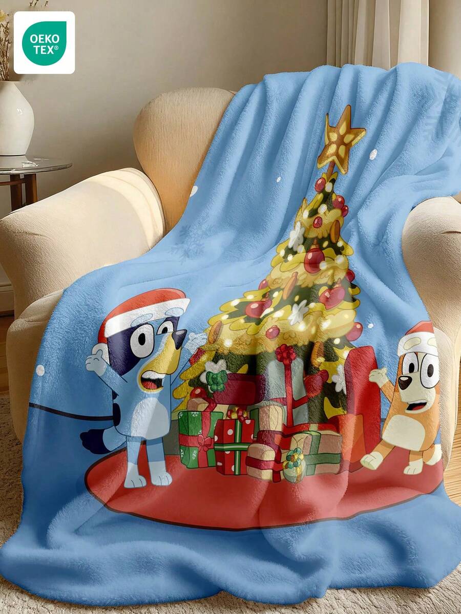 Chăn flannel Giáng sinh Bluey - Hoàn hảo để trang trí phòng, siêu mềm mại và nhẹ, họa tiết cây thông Noel đầy màu sắc, hình hoạt hình, tuyệt vời để sử dụng trong nhà, hàng ngày hoặc làm quà sinh nhật cho bạn bè/gia đình. Ấm áp và dễ chịu, mềm mại và dễ giặt, kiểu dáng đáng yêu, thiết kế viền xanh, họa tiết chủ đề hoạt hình. Lưu ý: Kích thước là 28*39 inch - Rất nhỏ.