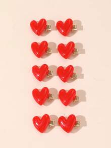 10pcs/Set Girls Red Heart Shaped Hair Clips Set, Suitable For New Year Decoration And Daily Use - Red - View 2