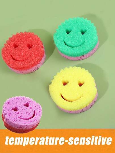 3/6pcs Heart & Smiling Face Multi-Functional Double-Layer Thermo-Sensitive Sponge Cloths. Cute Yet Powerful For Cleaning, Double-Sided Kitchen Sponge - Temperature-Sensitive, Non-Scratch Cleaning Pads, Suitable For Dishes And More.